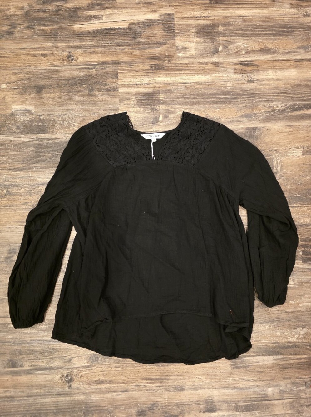 DAVI & DANI Black Long Sleeve Lace Yoke Blouse